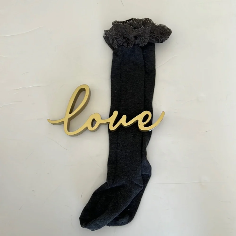 Charcoal Gray Boot Topper Knee Sock with Lace